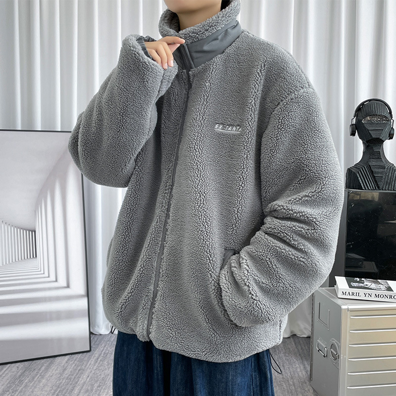 Abrigo de lana de cordero para hombre Otoño e Invierno engrosada lana de cordero collar de pie abrigo de algodón acolchado suelta marca de moda ins abrigo de algodón acolchado ropa de invierno