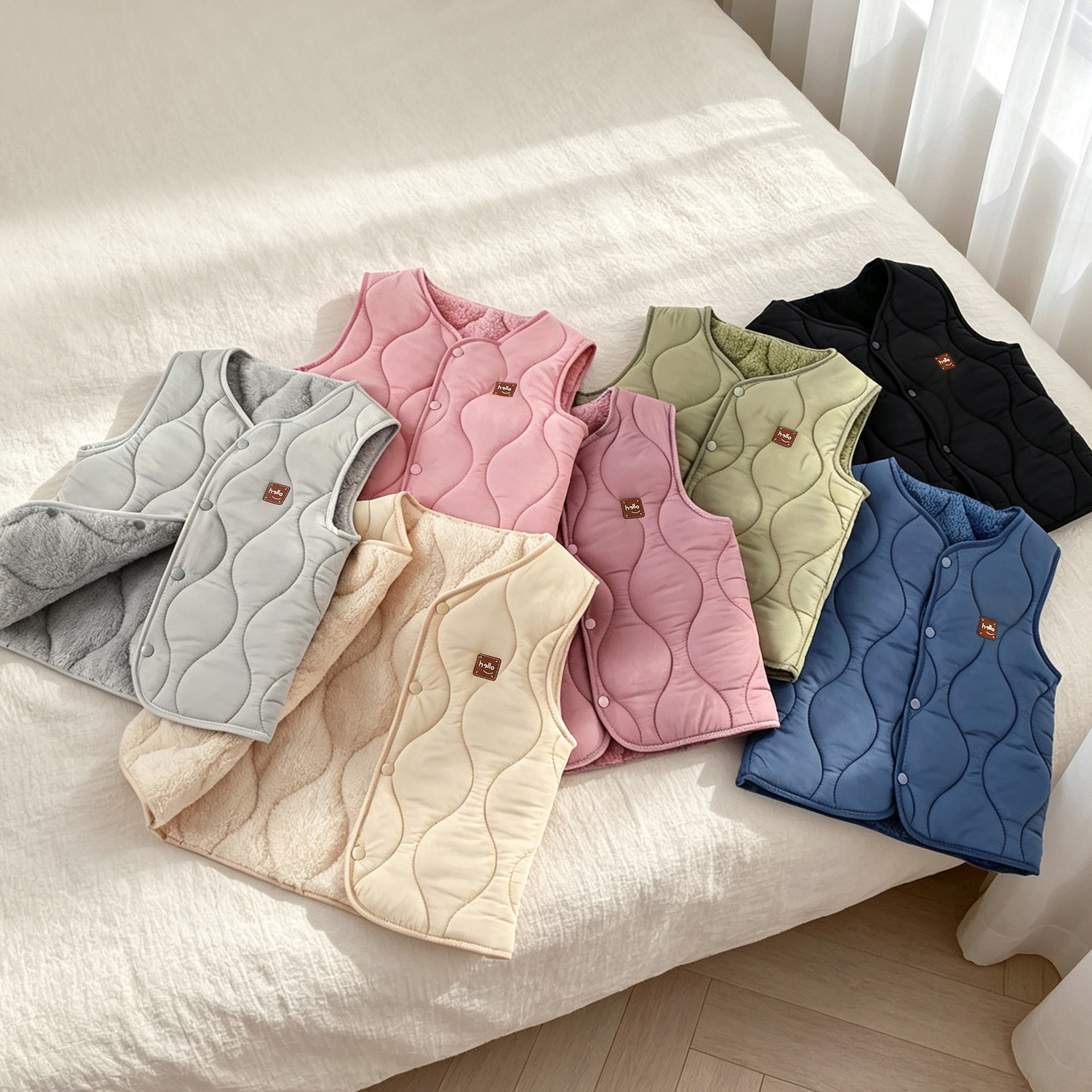 Children's cotton vest, boys' and girls' cotton-padded inner vest, school uniform, quilted fleece-lined, thickened autumn and winter baby vest