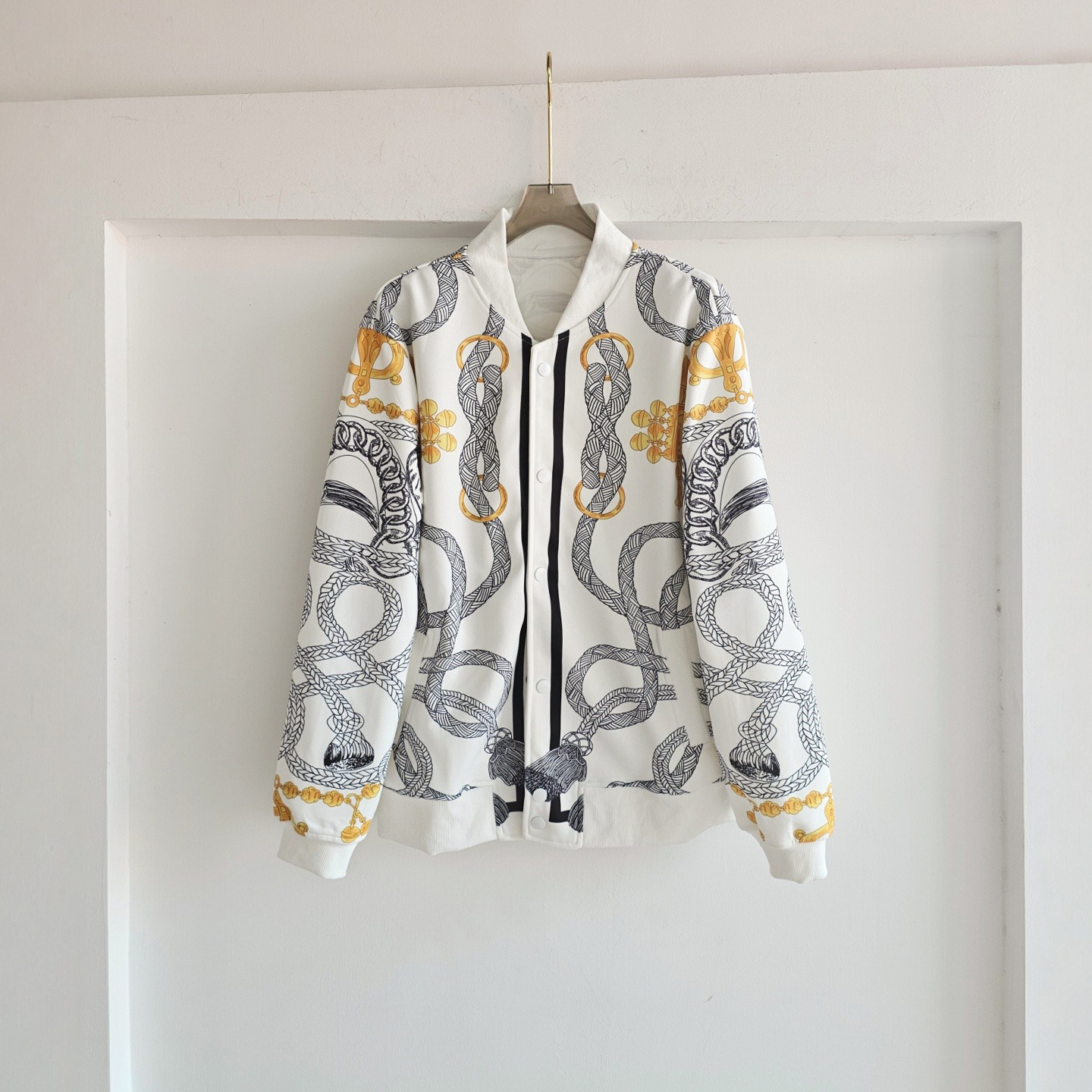 Cross-border H brand rope knot stand collar short jacket women's 2026 stand collar loose old money baseball jacket sculptural top