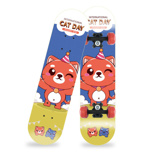 Skateboard 4-Wheeled Skateboard 2406 Double Kick Skateboard for Men and Women, Beginners' Skateboard, Double Kick Board, Can be shipped as one piece, Manufacturer