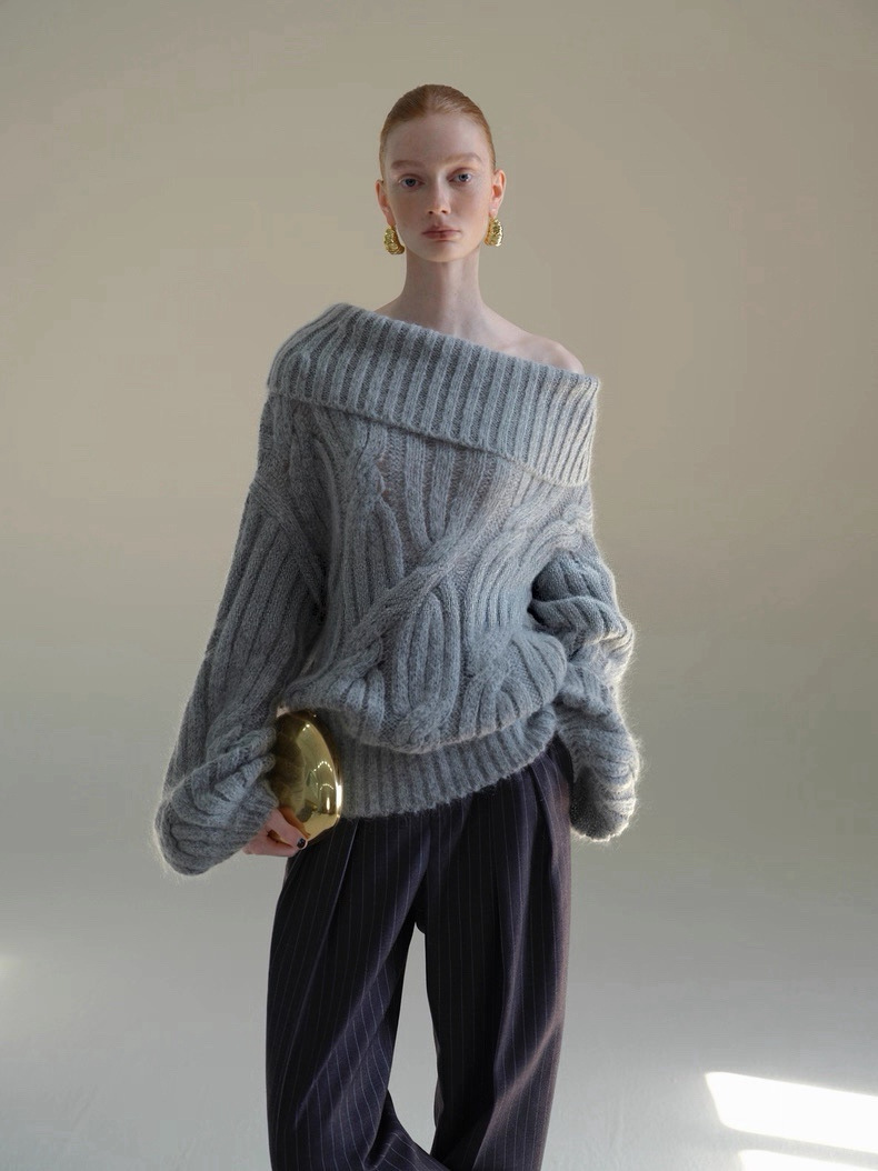 25aw cálido invierno ligeramente cálido y esponjoso mezcla de atmósfera sensación de un cuello más usar agujas gruesas torcidas una chaqueta de hombro image 3