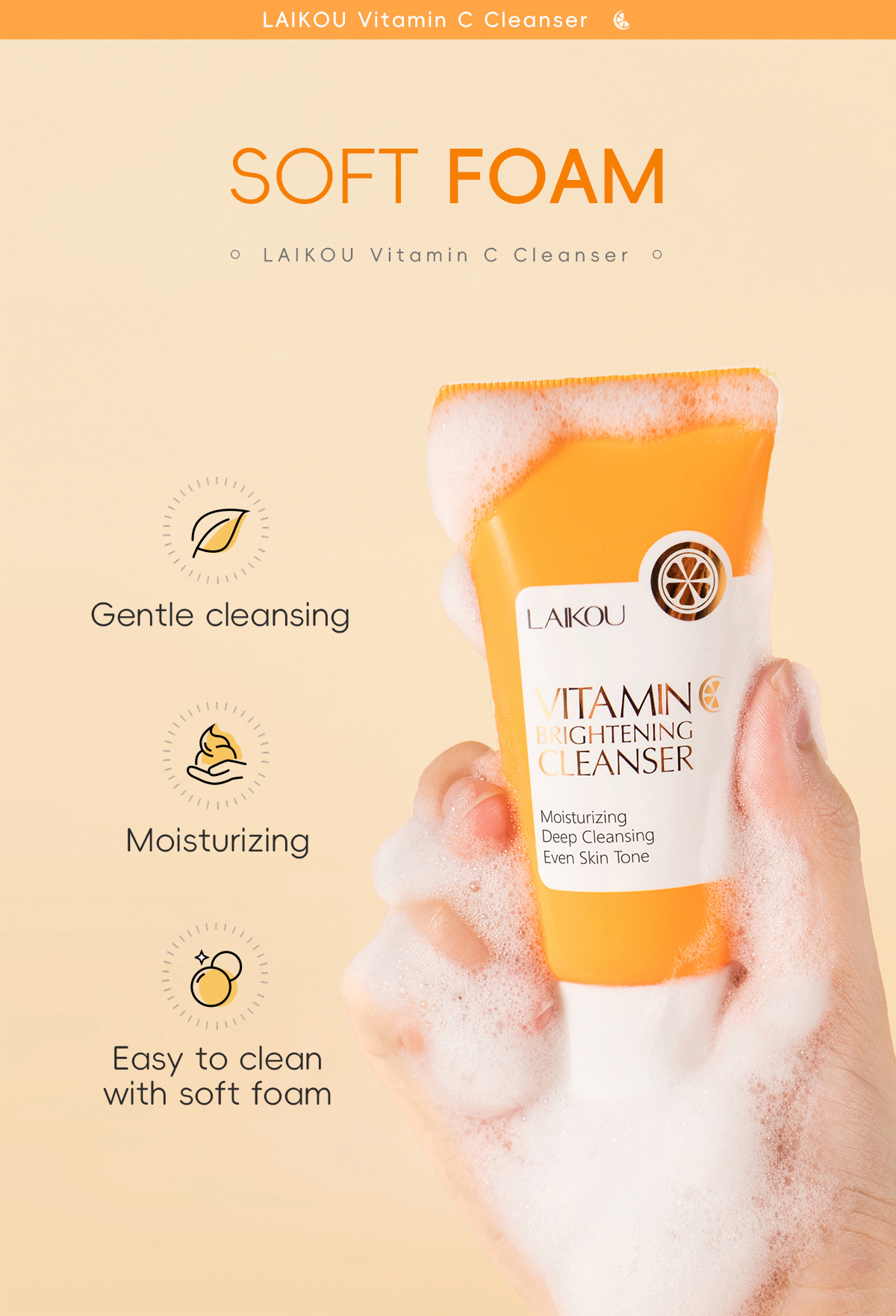 LAIKOU Vitamin C Facial Cleanser 50g skin care facial Cleanser cross-border supply Shopee lazada supply undefined