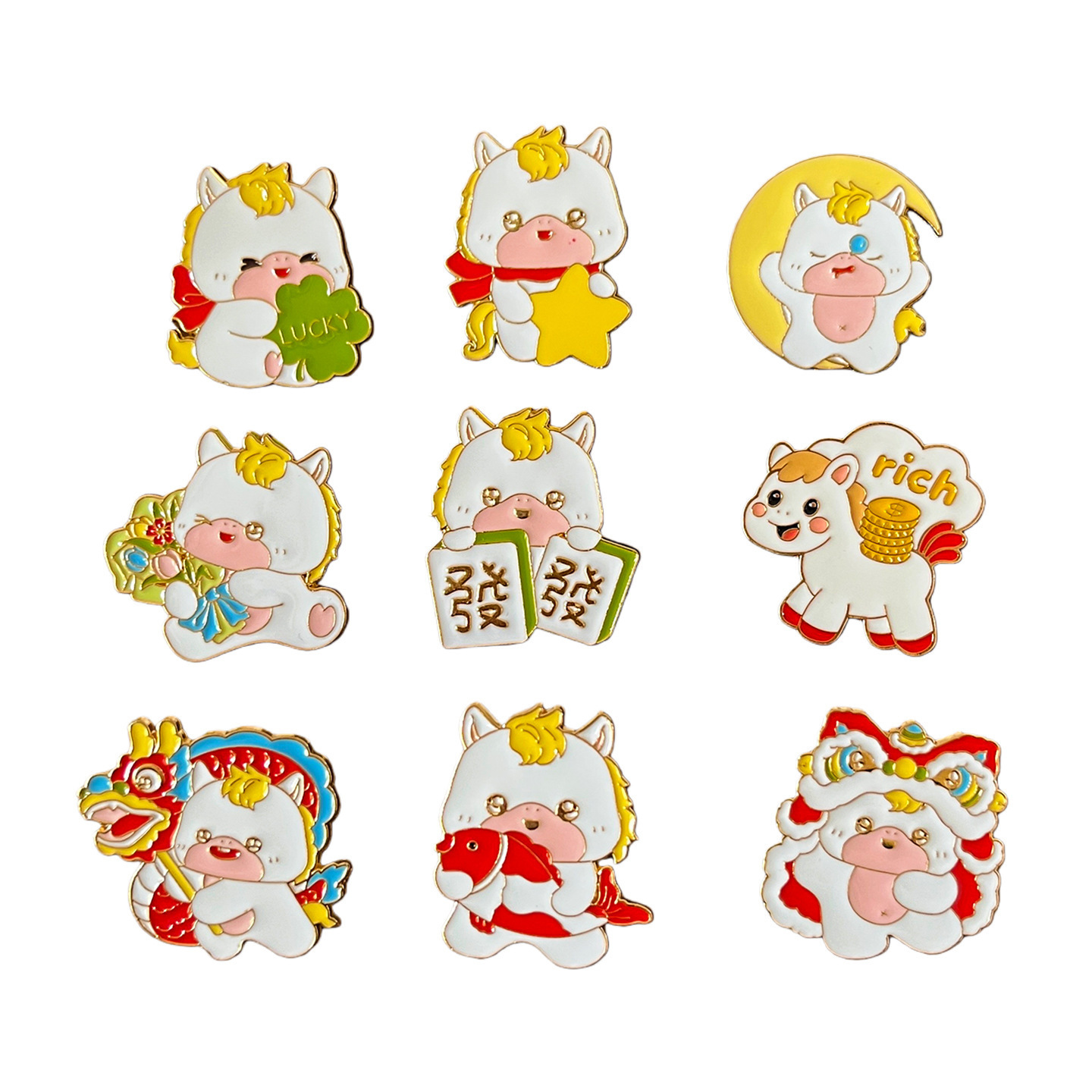 2026 Año Nuevo dibujos animados pony broche insignia año del caballo día de Año Nuevo regalo pequeño para el personal ropa bufandas accesorios