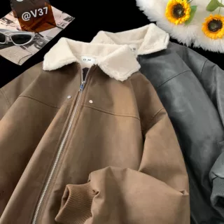 美式复古棉衣外套男冬季扎染加绒加厚青少年宽松休闲翻领棉服