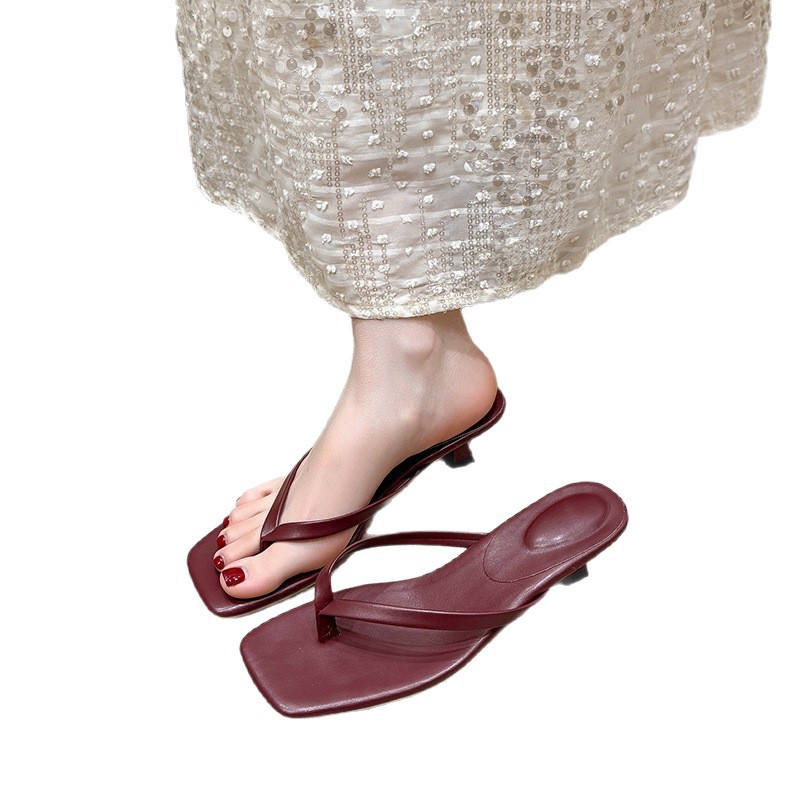 Square-toed Flip-flop Casual Beach For Women, 2025 Summer New European And American Foreign Trade Style, Thin-heeled_vogvips.com
