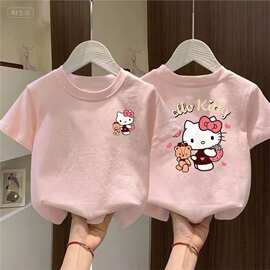 儿童T恤KT猫短袖女童夏季卡通印花中小童可爱韩版宽松圆领上衣潮