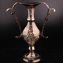 印度进口铜器纯铜手工雕刻花瓶特色工艺礼品居家摆设黄铜插花花瓶