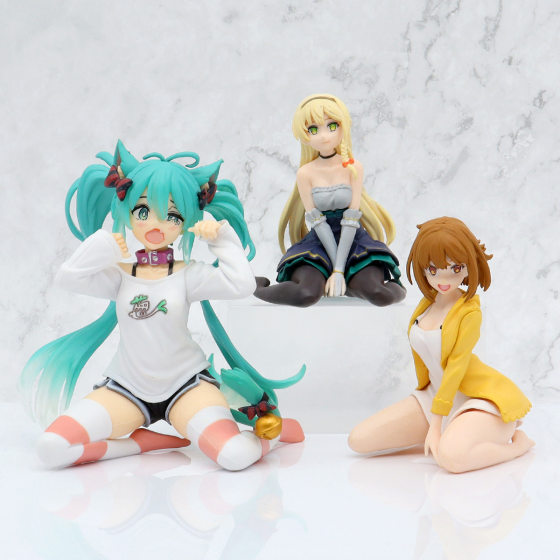 Anime hand-made cute cat ear sitting posture first tone Laisha Lin desktop car decorations doll model pressure instant noodles batch