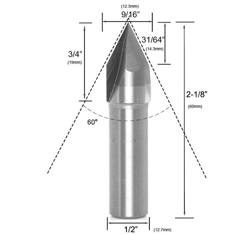 整体合金三刃v型刀雕刻刀1/2柄整体硬质合金木工铣刀亚马逊速卖通