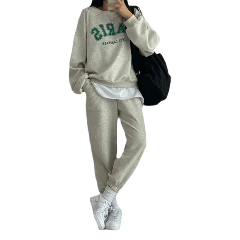 Повседневный спортивный костюм Женский 2023 Новая Мода Брюки с длинным рукавом Весна Осень и Зима на флисовой подкладке Утолщенные тонкие повседневные корейские