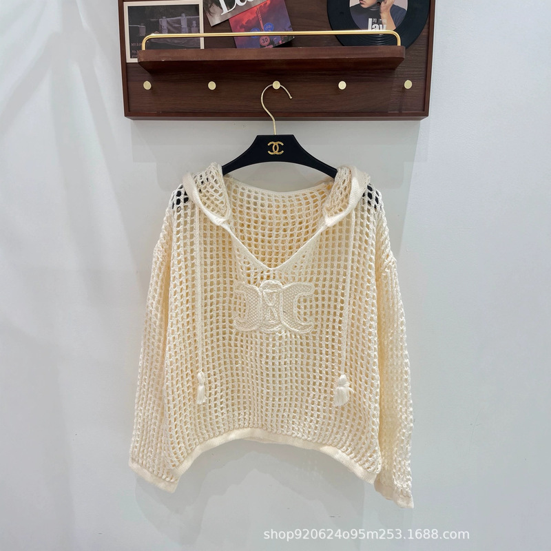 c26 Autumn/Winter New Hand-Crocheted Letter Pattern Hollowed-Out Hooded Knit Sweater c26 Autumn/Winter New Hand-Crocheted Letter Pattern Hollowed-Out Hooded Knit Sweater
