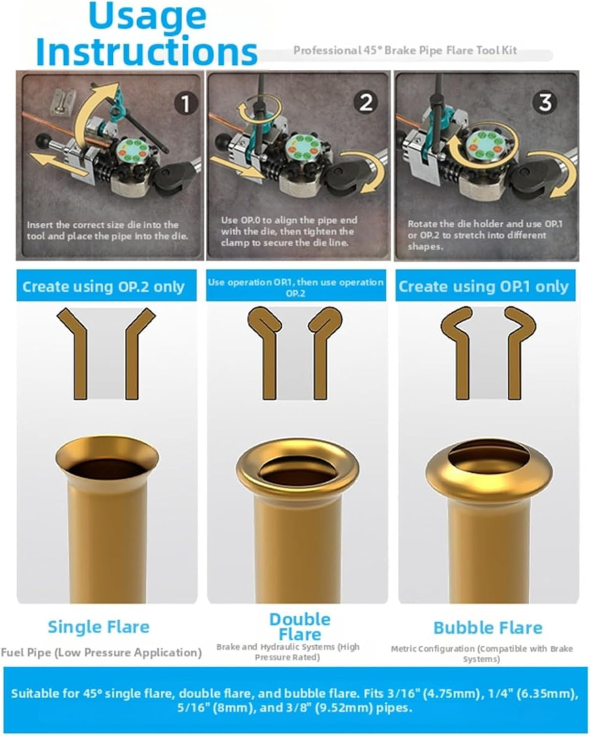 Single and Double-Layer Brake Pipe Flaring Tool, Copper Pipe Flaring Tool, Can Flare 45 Degrees, Air Conditioning Flaring Tool