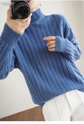 秋冬新款半高领扭花加厚羊毛衫女外搭打底衫套头长袖毛衣针织衫批|ms