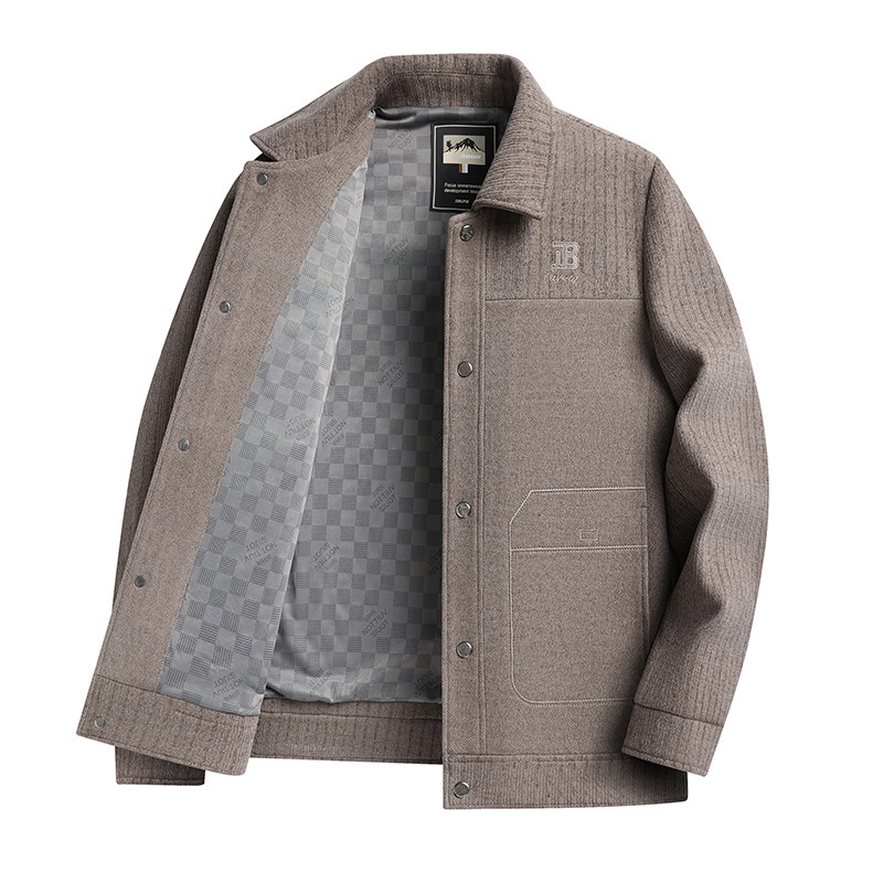Spring and autumn chenille lapel thick jacket for middle-aged and elderly men, new business casual coat