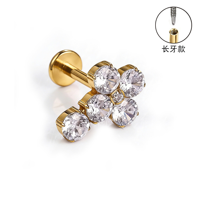 F136 Titanium Alloy Long Tooth Style Ear Studs, Finely Carved Ear Bone Studs with Zircon, Lip Studs, G23 Titanium Body Piercing Jewelry detail image 33