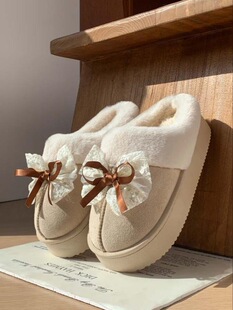 I 42856 Lace Bow Cotton Slippers �����Y����Ь �羳�W��
