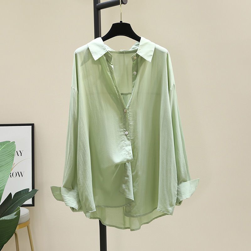 Women's Korean-Style Loose Casual Thin Long-Sleeve White Tencel Cotton Shirt for Outerwear, Modern Dance Shirt