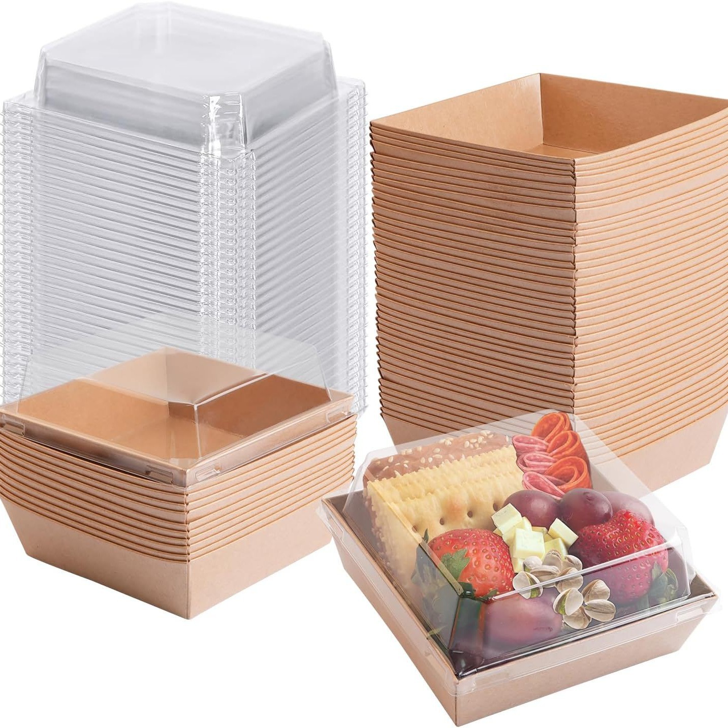 Papel de grado alimenticio, caja de cubierta de plástico, caja de embalaje de horneado rectangular, sándwich puff de carne, pino, pequeño punto oeste