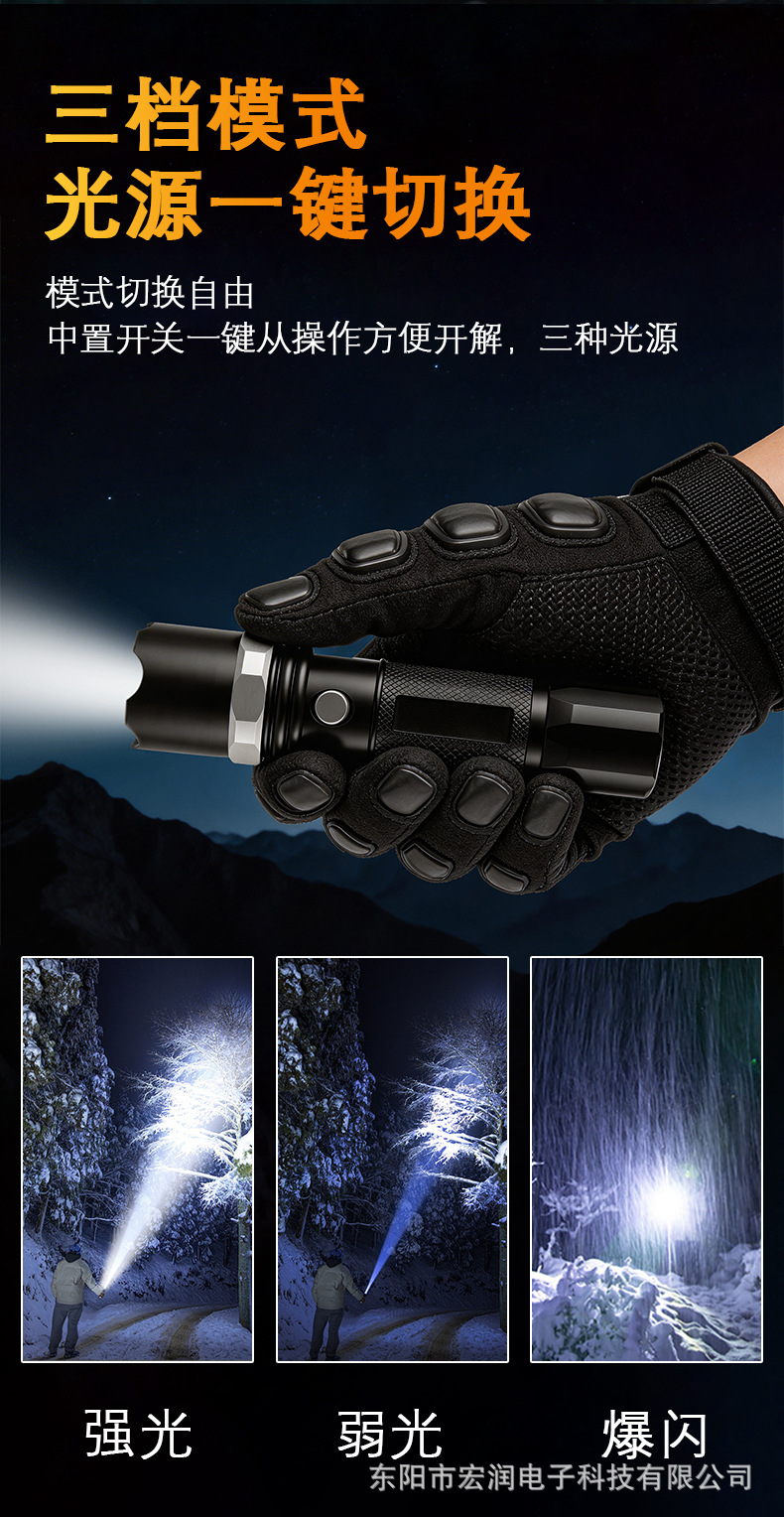 Directly supplied by the manufacturer, high-brightness flashlight with zoom, rechargeable, ultra-bright, long-range, household aluminum alloy LED flashlight