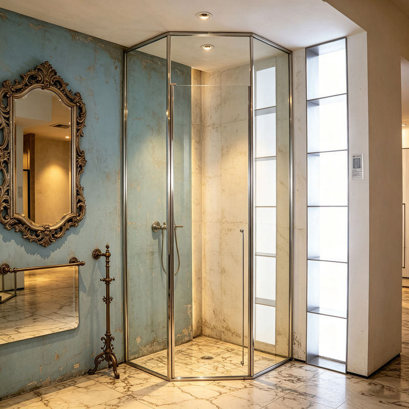 Diamond Shower Cabin for Engineering Use, Stainless Steel Sliding Door, Bathroom Corner Partition, Supports Customization Diamond Shower Cabin for Engineering Use, Stainless Steel Sliding Door, Bathroom Corner Partition, Supports Customization