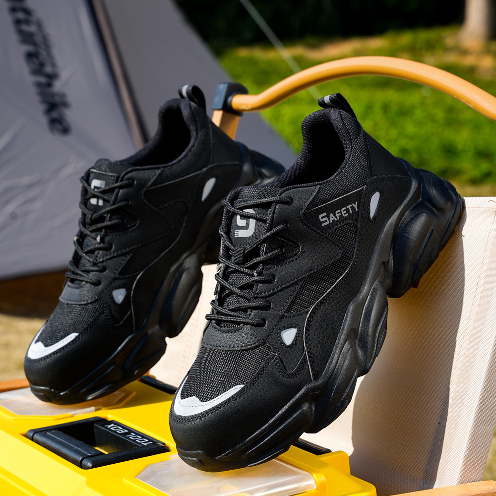 Lightweight Breathable Labor Protection Shoes for Men, Anti-Puncture, Anti-Smash, Comfortable and Wear-Resistant Shoes, Summer Black Safety Protective Work Shoes