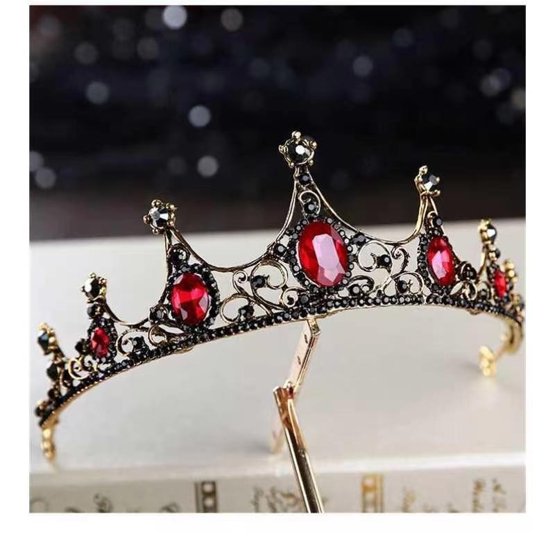 Online Rojo Negro Barroco corona tocado novia estilo coreano 18 años de edad, mujer adulta Ceremonia de cumpleaños princesa Corona al por mayor