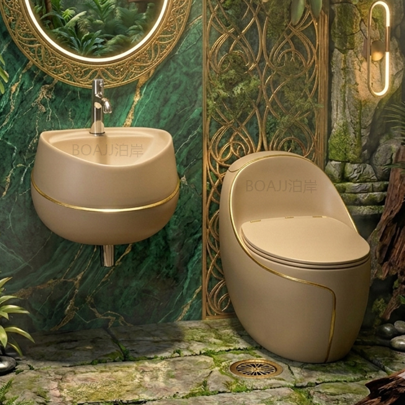 Wholesale New Model Household Colorful Egg-Shaped Toilet, Light Luxury Gray Ceramic, Small Apartment Siphon Toilet, Guangdong Chaozhou
