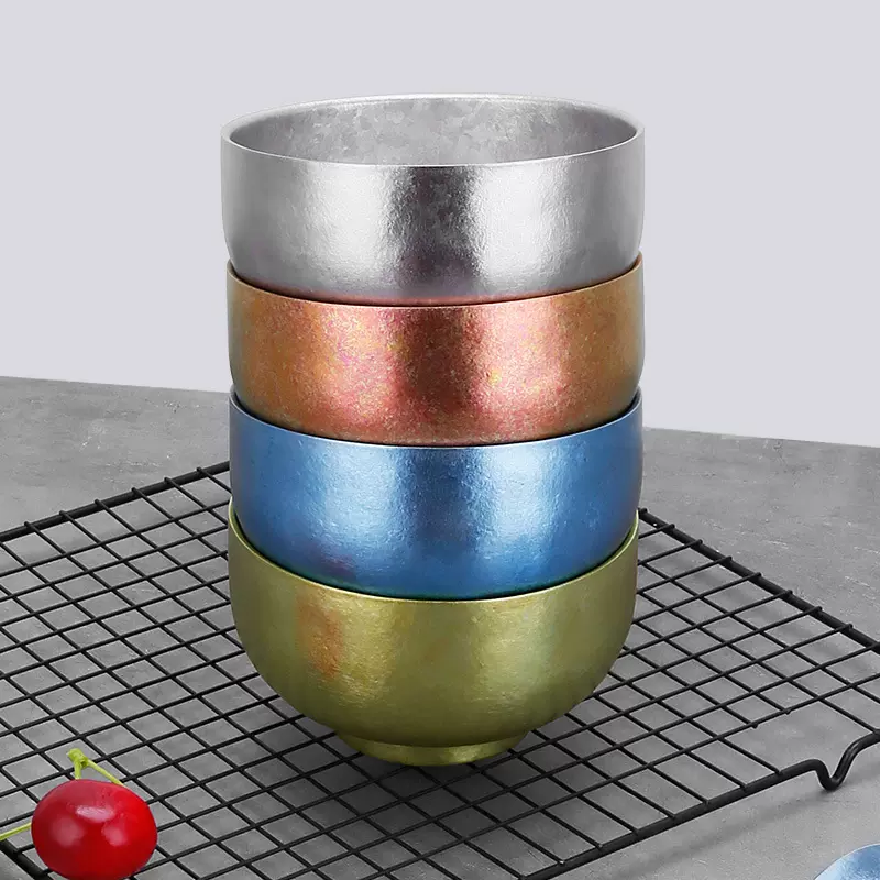 厂家批发纯钛碗户外便携露营野炊餐具家用儿童钛合金双层隔热饭碗