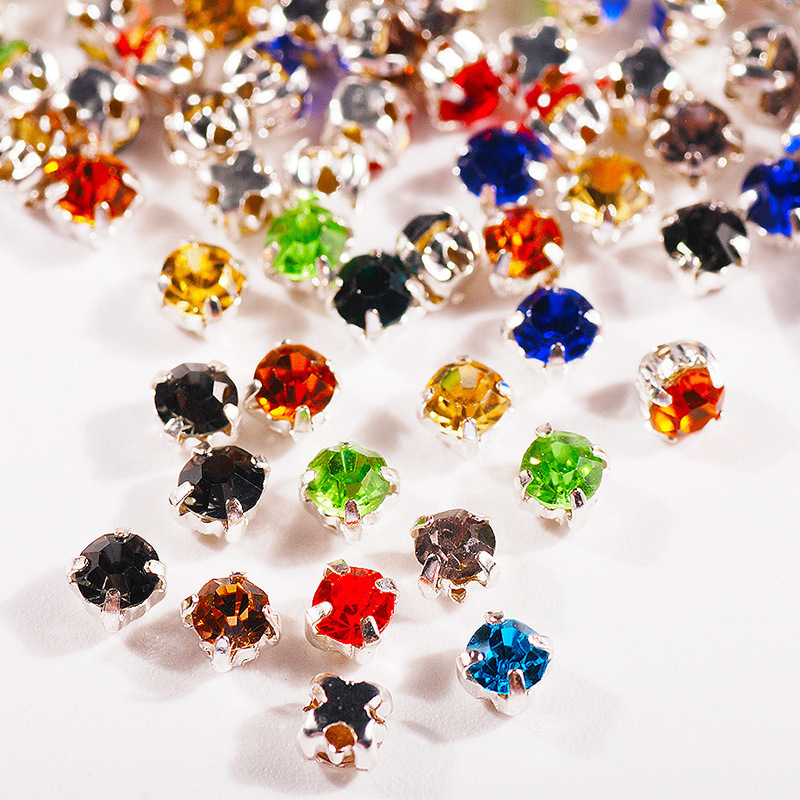 Manufacturer Sells Rhinestone Single-Prong Colored Glass Claw Rhinestones, Round Diamond DIY Wedding Dress Accessories, Crystal Claw Rhinestone Components