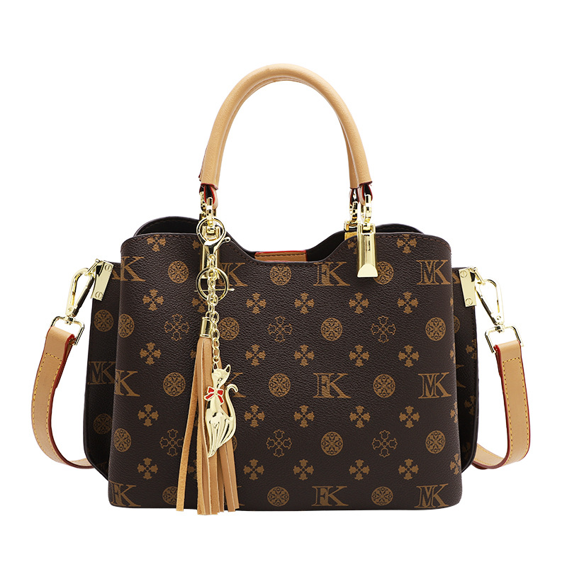Túi tote da thật nữ cỡ lớn phong cách đơn giản tiện dụng đi làm — Kaki hoa văn cũ, Màu nâu vân MK, Màu cà phê vân MK