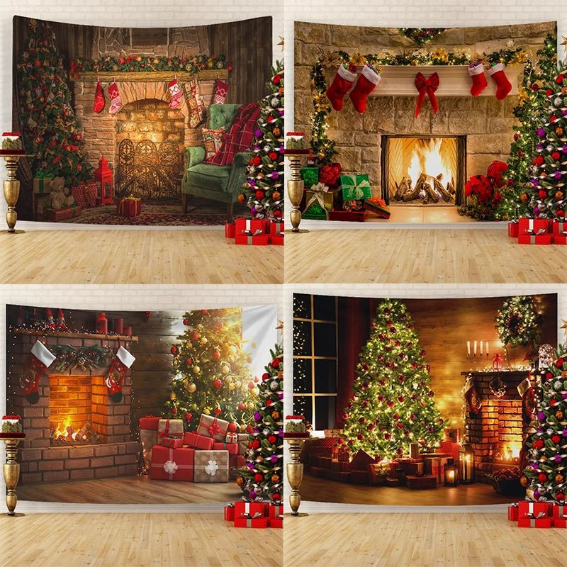 圣诞节背景布北欧壁炉挂布出租屋墙面遮丑墙布装饰画感背景布