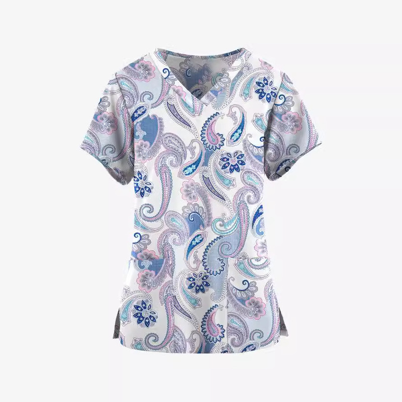 Europe and the United States cross-border source direct selling AliExpress women's T-shirt V-neck nurse clothing chili printing commuter comfortable short sleeve women