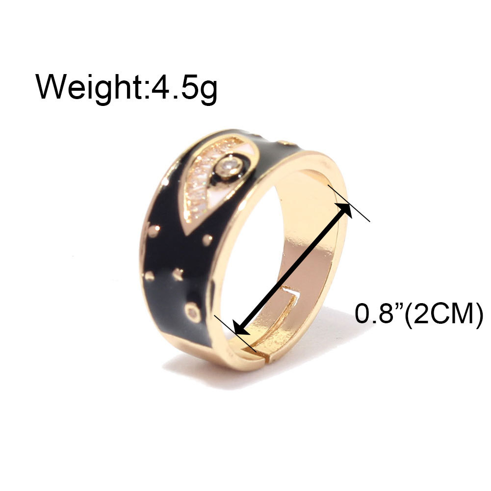 Geometric Dripping Oil Devil's Eye Ring Electroplated Copper Micro-inlaid Personality Fashion Adjustable Ring display picture 1