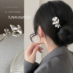 Elegant Ginkgo Leaf Pearl Hairpin, Braided Hair Style, Atmospheric Simple Modern Ancient Style Hairpin, New Chinese Style Hairpin
