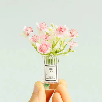 2024 new fresh car Car ornaments - tall-bottle-pink-flowers-with-non-marking-double-sided-adhesive-tape