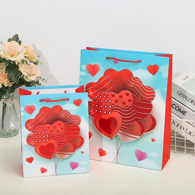 女士玫瑰花3D贴片撒粉礼品袋手提袋纸袋生日回礼伴手礼物婚庆用品