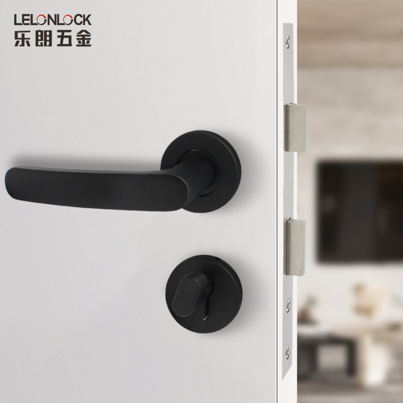 Venta al por mayor 304 de acero inoxidable negro split manija cerradura escuela Aula fuego puerta cerradura cobre cilindro cerradura interior cerradura de la puerta