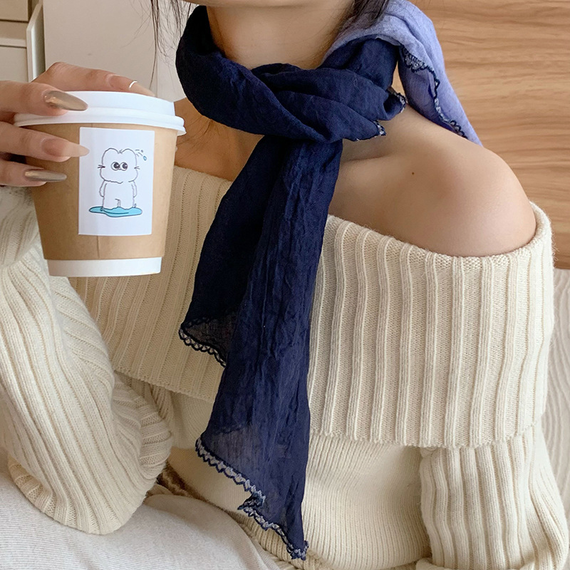 Pañuelo de seda para mujer, tira larga, sensación de alta calidad, color a juego, bufanda simple coreana, protector solar, bufanda de cuello, chal de punto