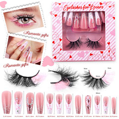 歐美跨境節日款美甲美睫套裝情人節假睫毛高仿水貂毛穿戴甲批發