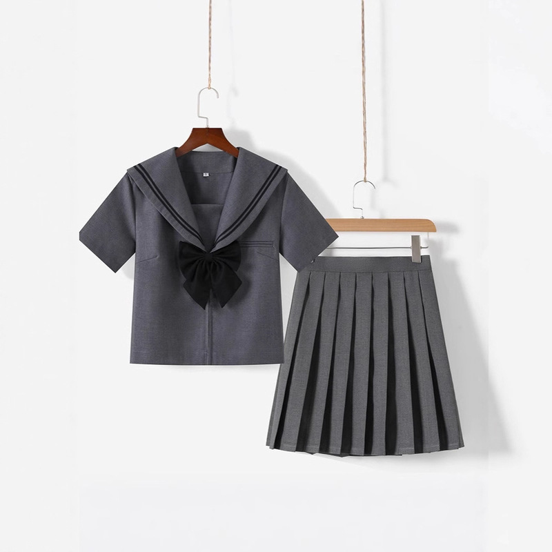 Factory Direct Sale Gray Two-Piece Genuine Jk Uniform Sailor Suit Jk School Style Pleated Skirt Jk Skirt Jk Uniform Women's Set