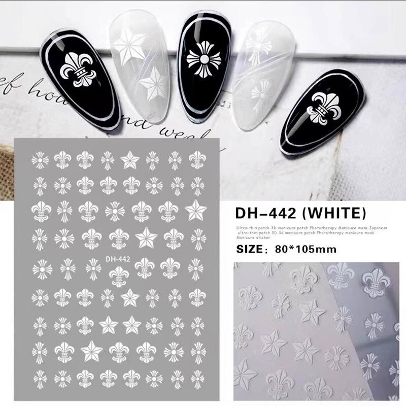 网红五角星美甲贴纸黑白经典纯色镂空星星贴纸DIY带背胶指甲装饰|undefined