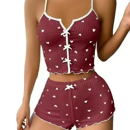 Women's Shorts Pajama Set, Multicoloured with Bow, Comfortable, Lifting Effect