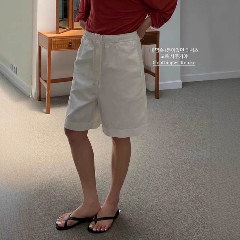 Now H2025 Summer New Korean Dongdaemun Not*Ing Written Loose Pure Color High Waist Slim Shorts
