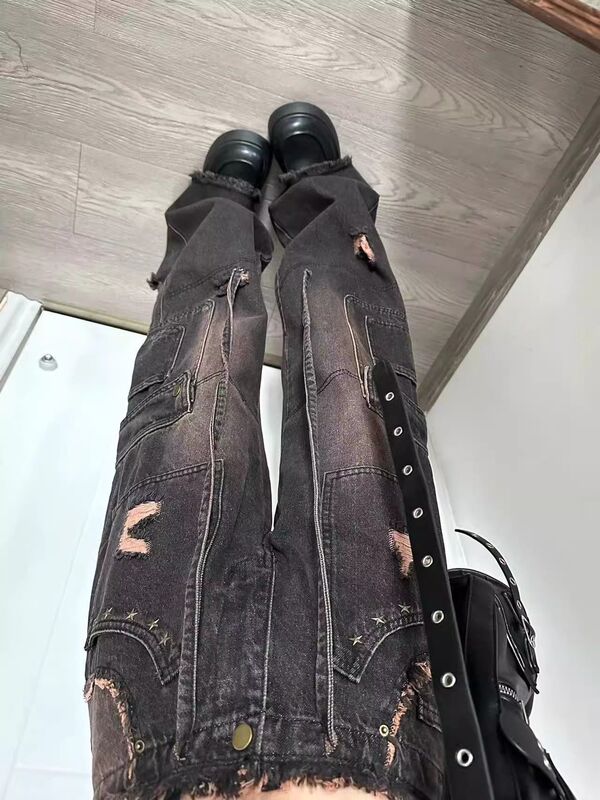 宽松阔腿工装牛仔裤女2025新款高腰显瘦直筒牛仔阔腿裤女裤子女款|undefined