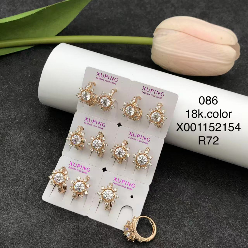Pendientes de aro Xuping transfronterizos rusos de 18k con incrustaciones de diamantes, joyería de lujo ligero de alta gama al por mayor para mujer. image 105