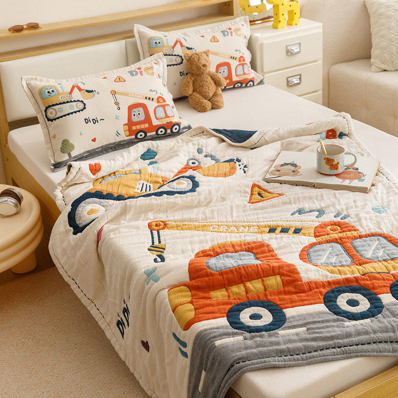 Cotton Gauze Kidsren's Summer Quilt Cartoon Bubble Quilt Towel Quilt Nap Blanket Kindergarten Pillowcase 40*60