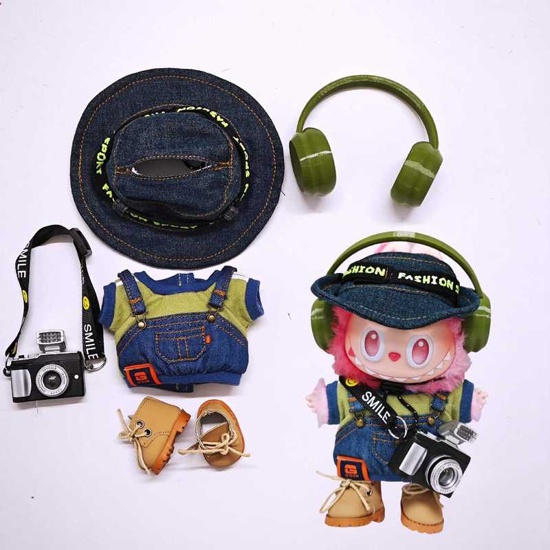 Labubu子供服一二三代布子供服漁師帽バックパンツtシャツセット15cm 17cm子供服|undefined
