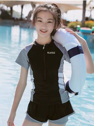 Children's swimwear, girls' split medium and large children's girls 8-12-15 years old student swimwear girl summer zipper swimsuit