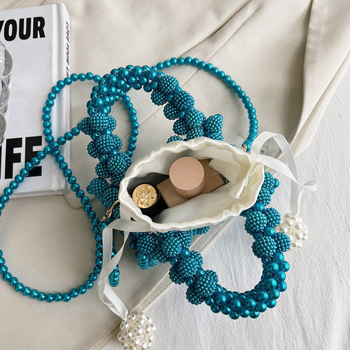 Fairy bag summer new 2024 forest bow style handbag ins crossbody pearl woven bag trendy