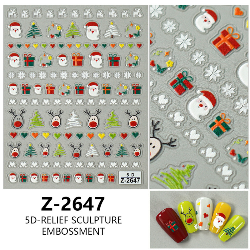 ヨーロッパとアメリカのクリスマスネイルアートステッカー漫画かわいい 5D 立体レリーフステッカー DIY ネイルアートアクセサリー子供のネイルステッカー|undefined
